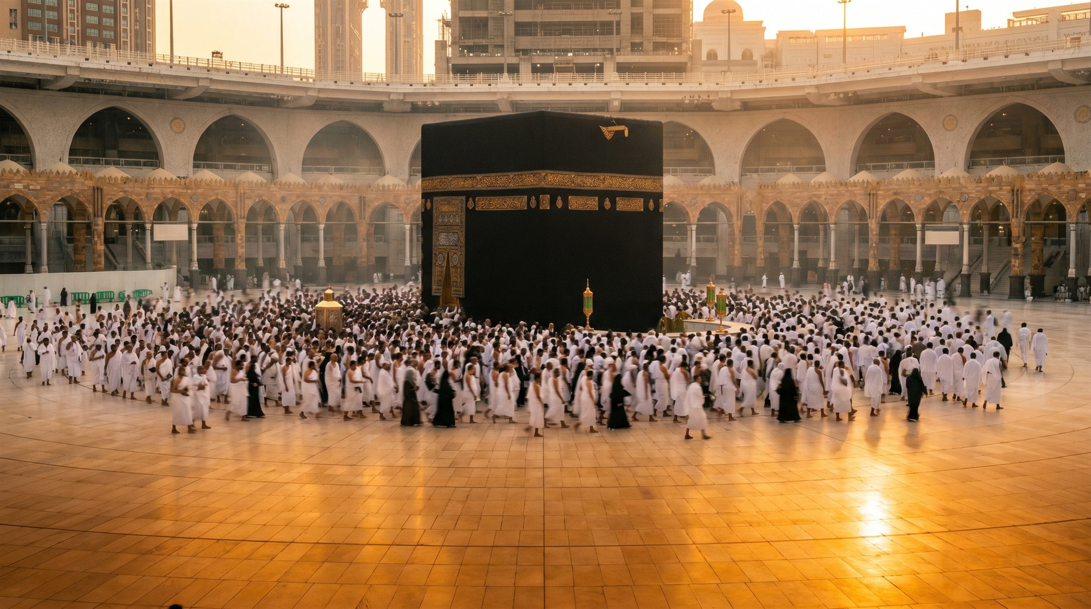 The Holy Kaaba in Makkah at golden hour